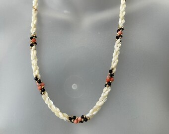Collier Fantaisie Vintage Perles Blanches Et Noires - Occasion, Sans Marque
