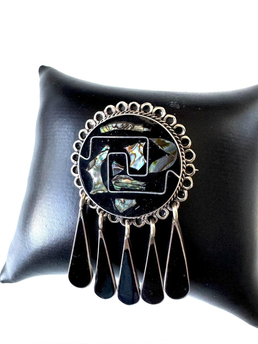 Broche/Pendentif Astrologie Vintage En Argent Massif 925 - Style Maya/Mexique - Très Bon état