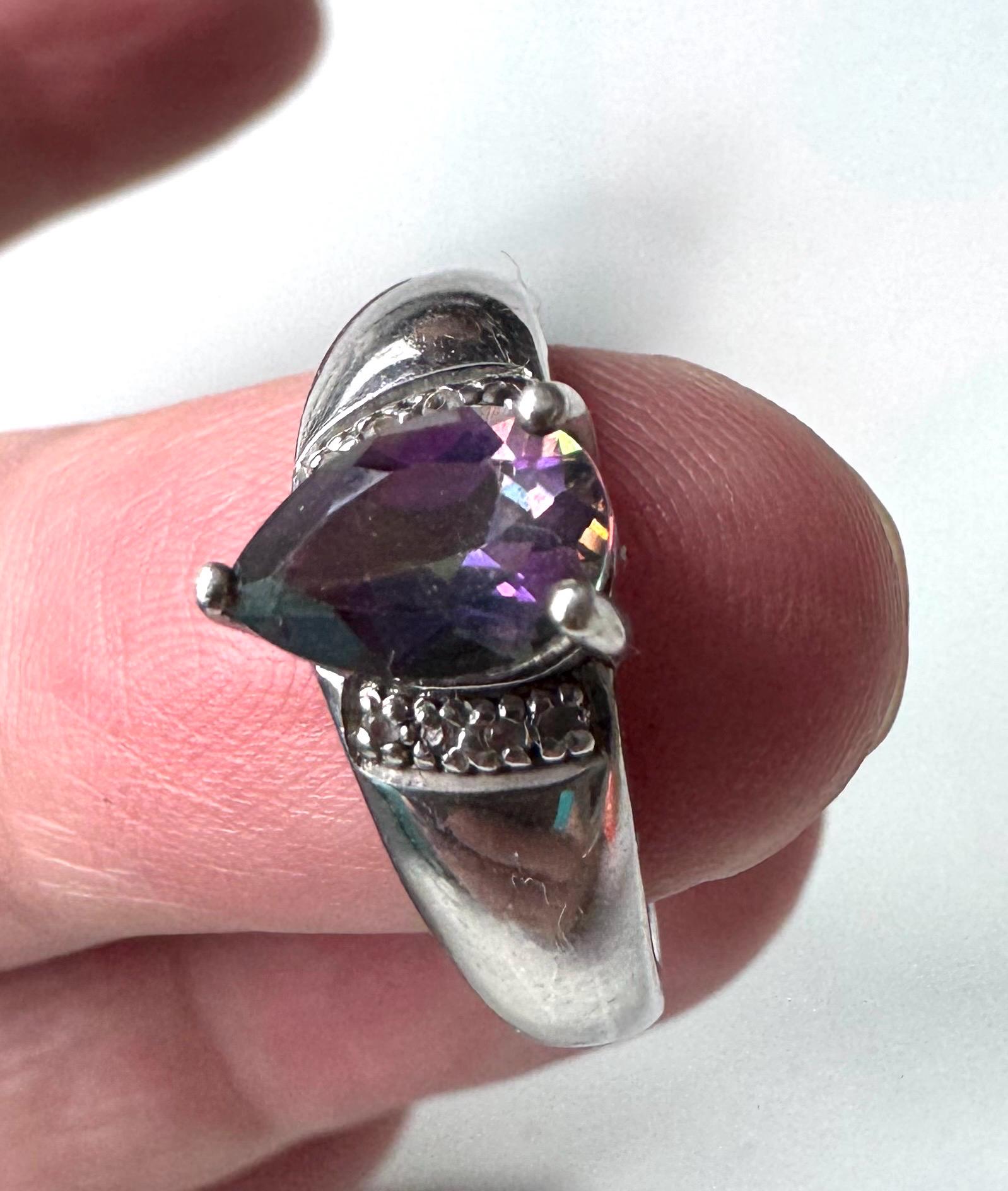 Bague En Argent Avec Topaze Mystique - Pierre 33x17mm, Taille 58-59, Neuve Sans Boîte