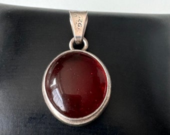 Impressionnant pendentif vintage en argent 925 avec pierre de verre rouge – Taxco Mexico TD-30