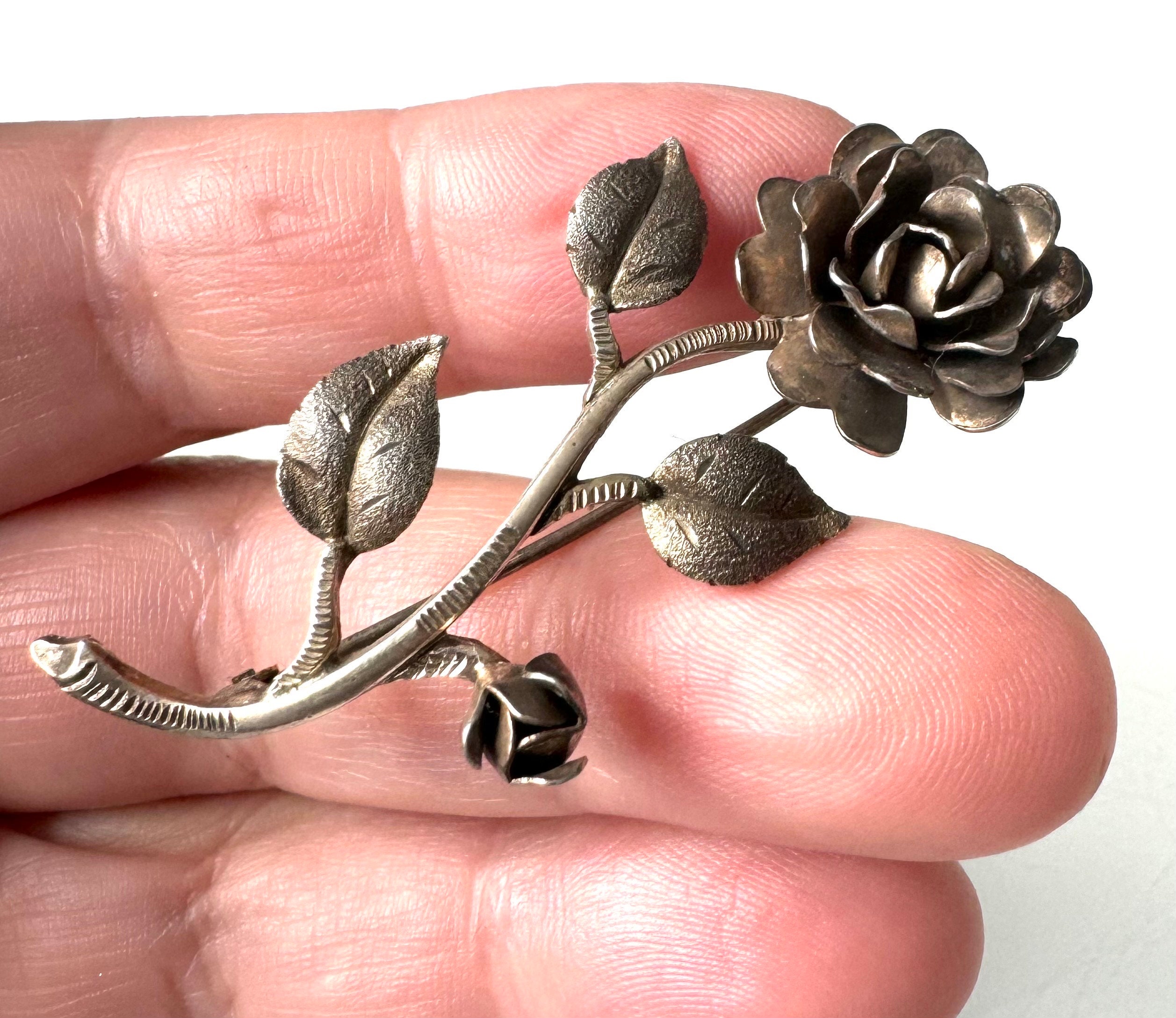 Broche Ancienne Art Nouveau Rose En Argent Massif - Style École De Nancy, 9,5 Cm, Occasion