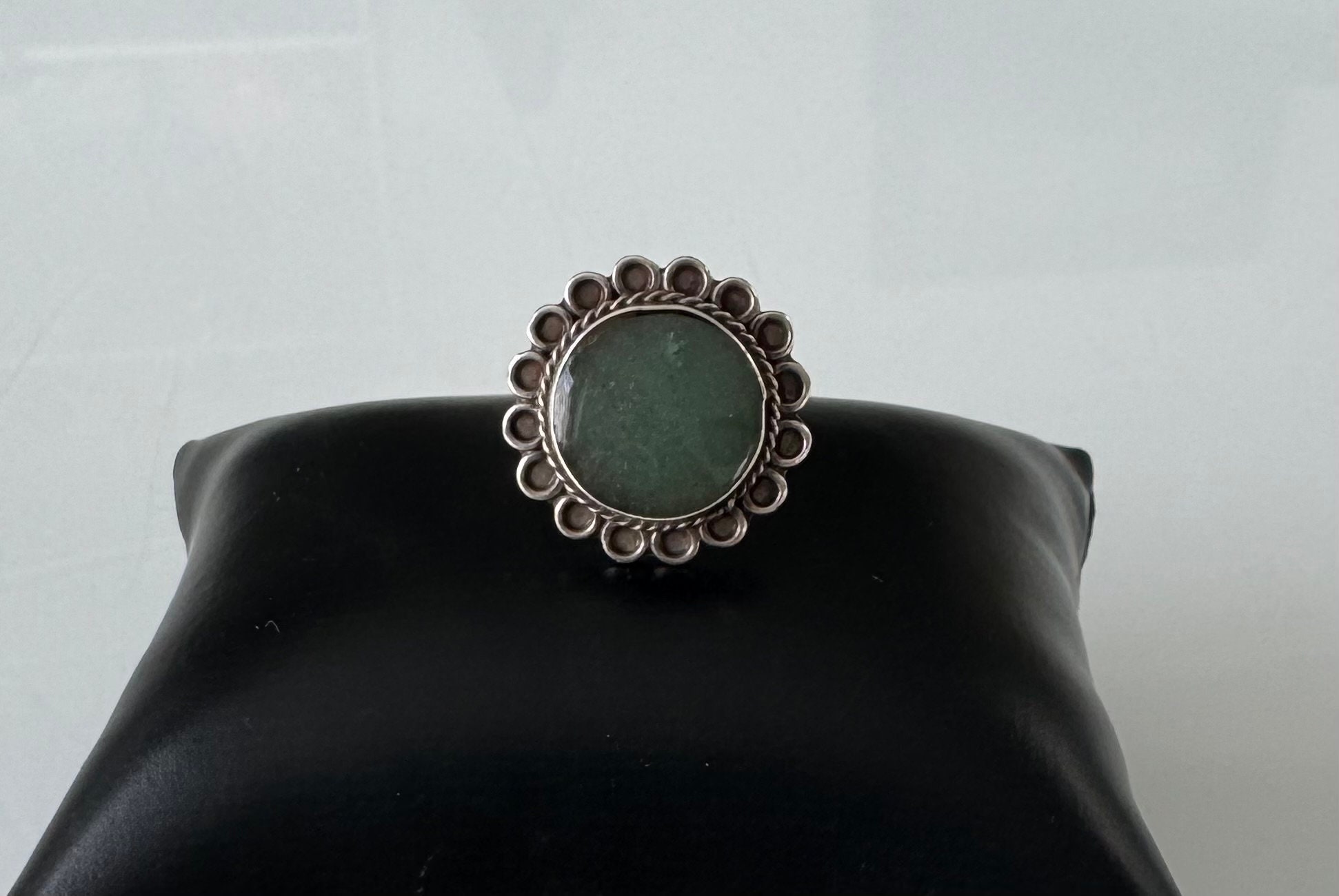 Bague Argent 925 Mexique Avec Pierre Verte - Taille 10, Occasion, Bijou Ethnique