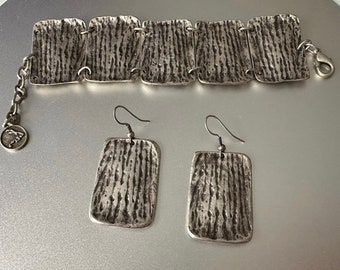 Vintage jewelry set bracelet and earrings in Brutalist Modernist style