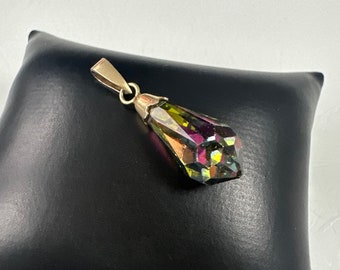 Antique 835 silver pendant in Art Deco style with Aurora Borealis - Iridescent Pampel glass - A touch of Gablonz elegance