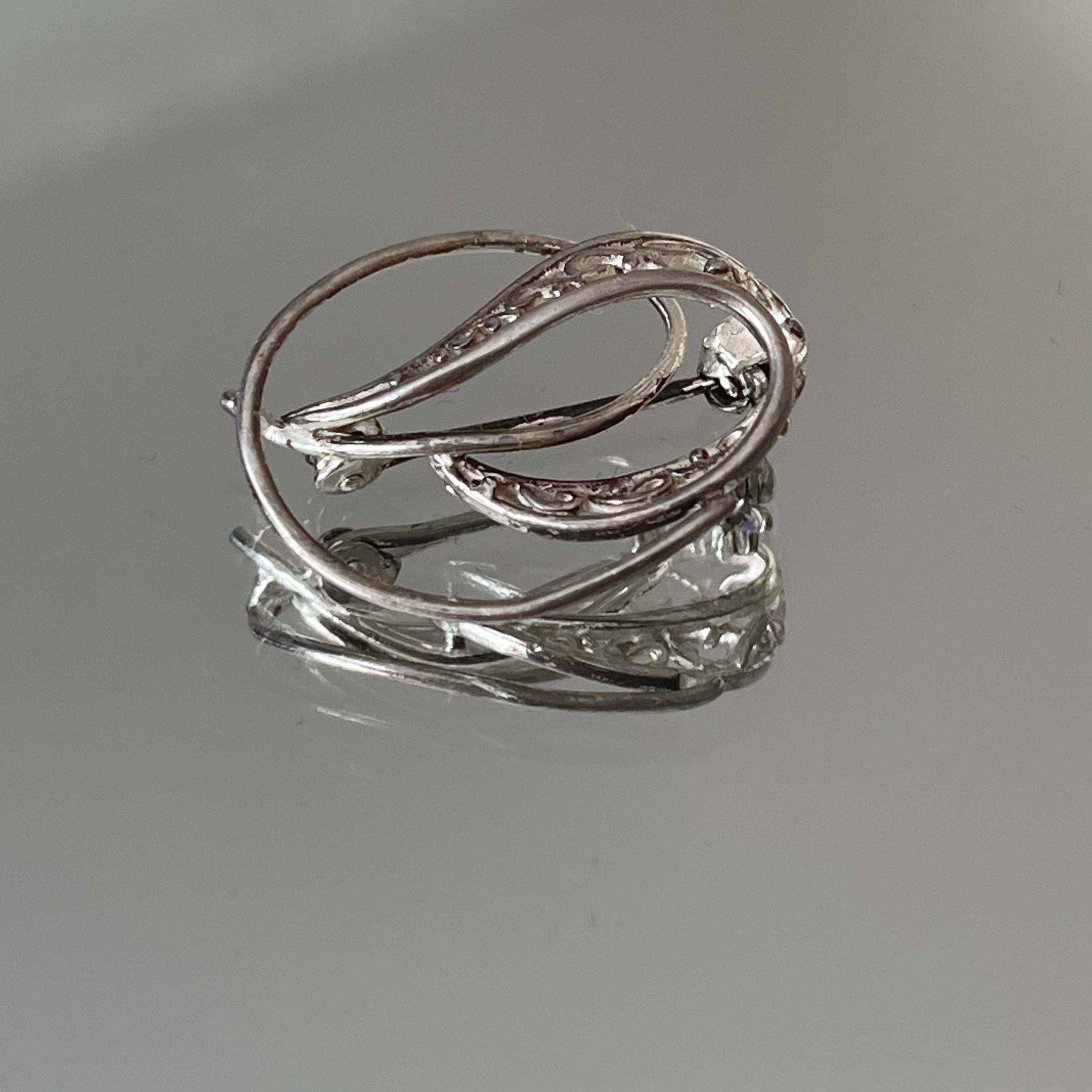 Broche Vintage En Argent 835 Avec Pierre Marbrée - Occasion - Bijou Ancien Sans Marque
