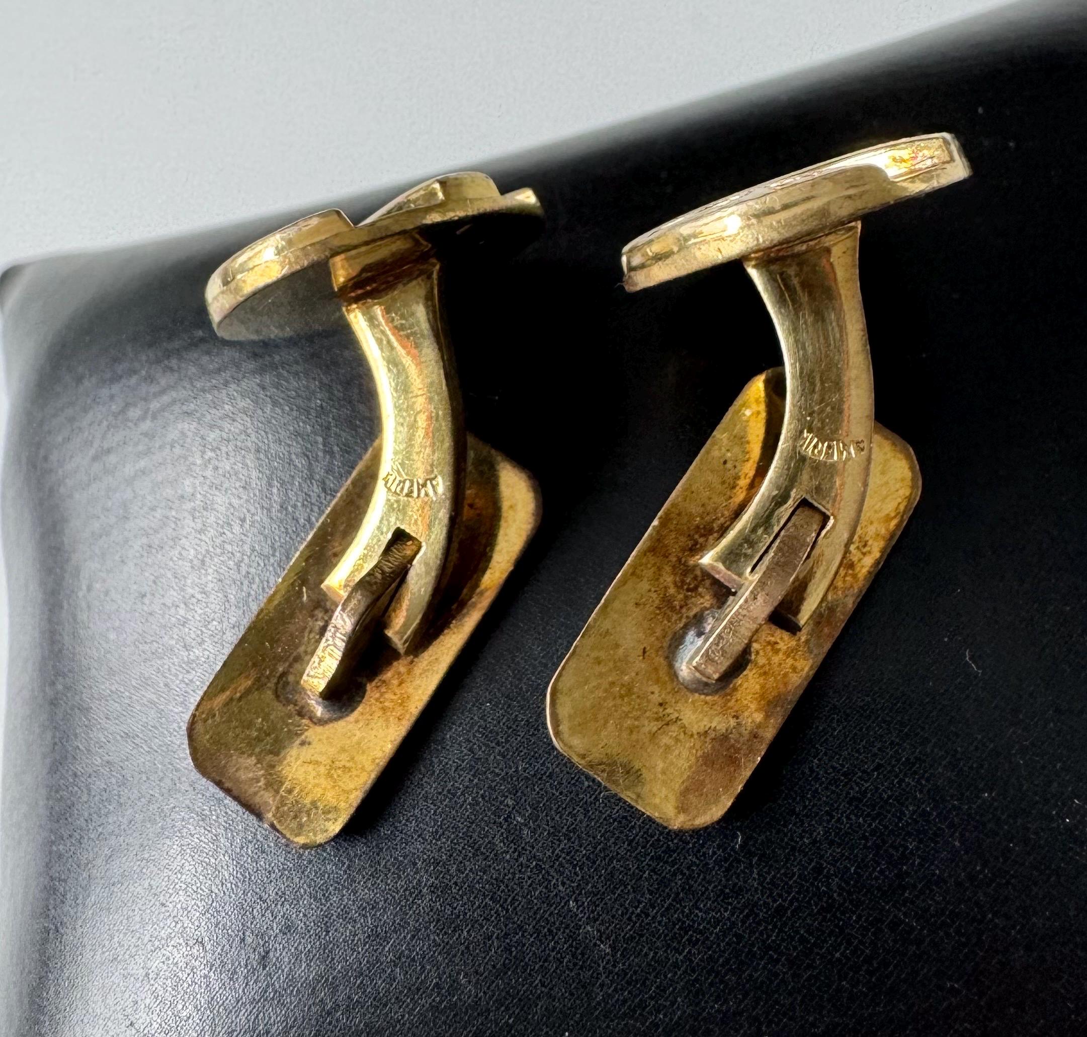 Boutons De Manchette Vintage Plaqués Or Style Art Nouveau - Design USA, état Excellent