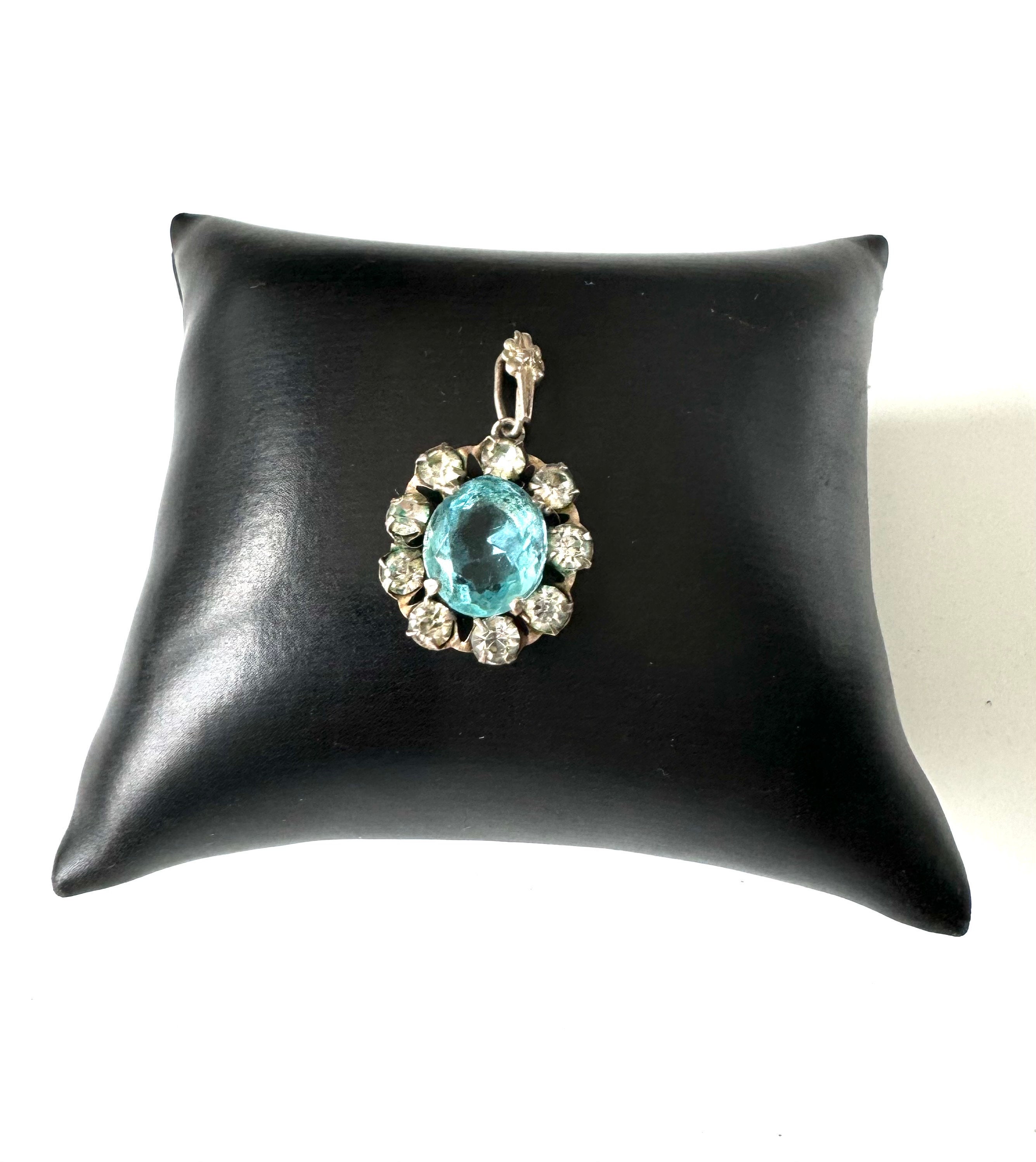 Antique Art Nouveau pendant silver with blue and clear stones – around 1900!