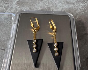 8 carat Art Deco earrings 333 gold onyx & diamonds!