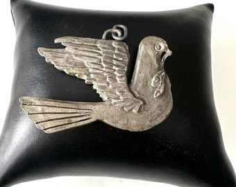 Antique large dove pendant pewter peace dove with olive branch - a symbol of peace
