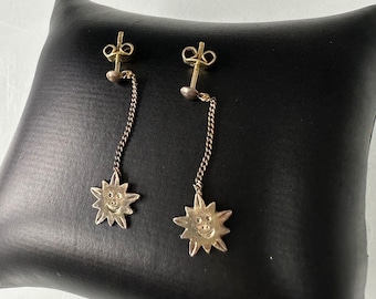 Orecchini vintage a forma di sole in argento 835 placcato oro, anni '80!