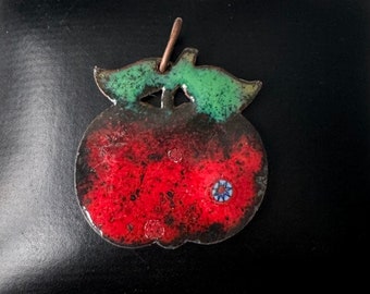 Pendentif en verre de Murano orange avec flocons d'argent, vintage, environ 5,9 cm ! - France