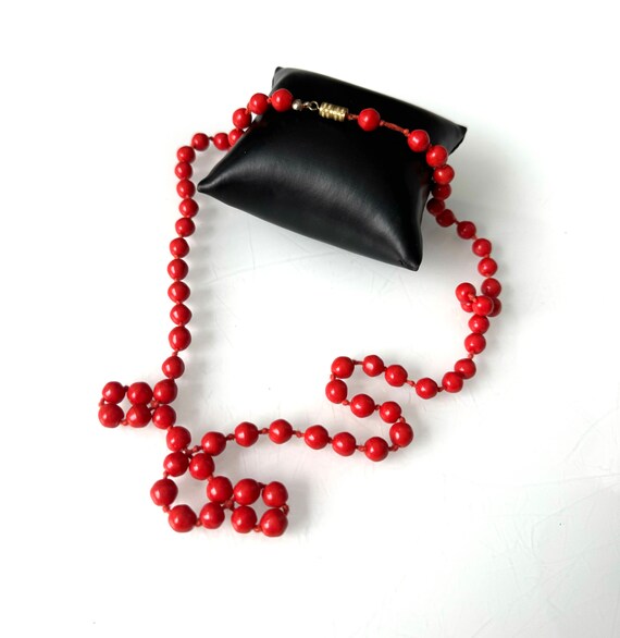 Collier Ancien Art Déco En Pâte De Verre Couleur Corail – Vintage, Origine France