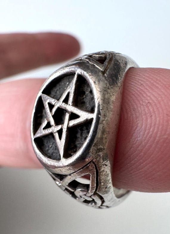 Solid 925 silver ring with pentagram and Celtic k… - image 4