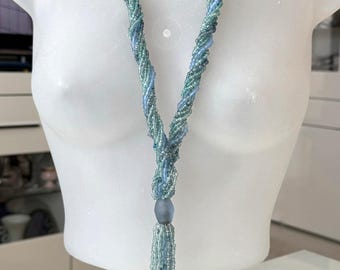 Multi-strand statement necklace with blue turquoise glass beads - vintage glass jewelry!