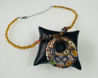 Unique Murano Glass Necklace with Large Millefiori Pendant