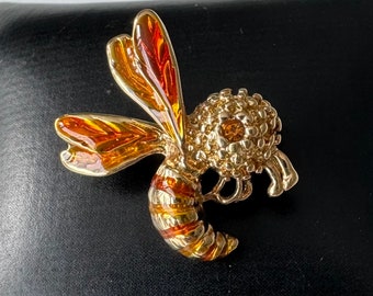 broche vintage abeille bijoux fantaisie plaqué or dur avec émail