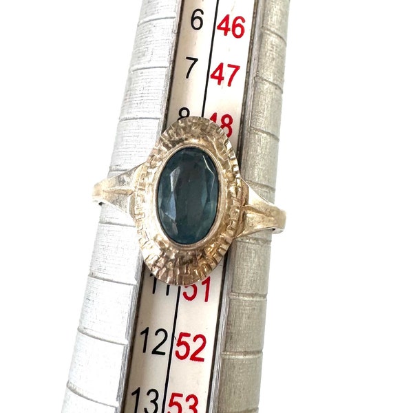 Schöner 835 Silber Ring mit Hellblauem Stein Mid-Century !