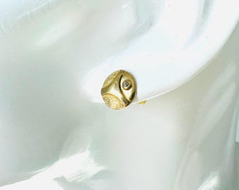 585 Gold Stud Earrings with Zirconia 14 Karat Gold Jewelry Vintage!