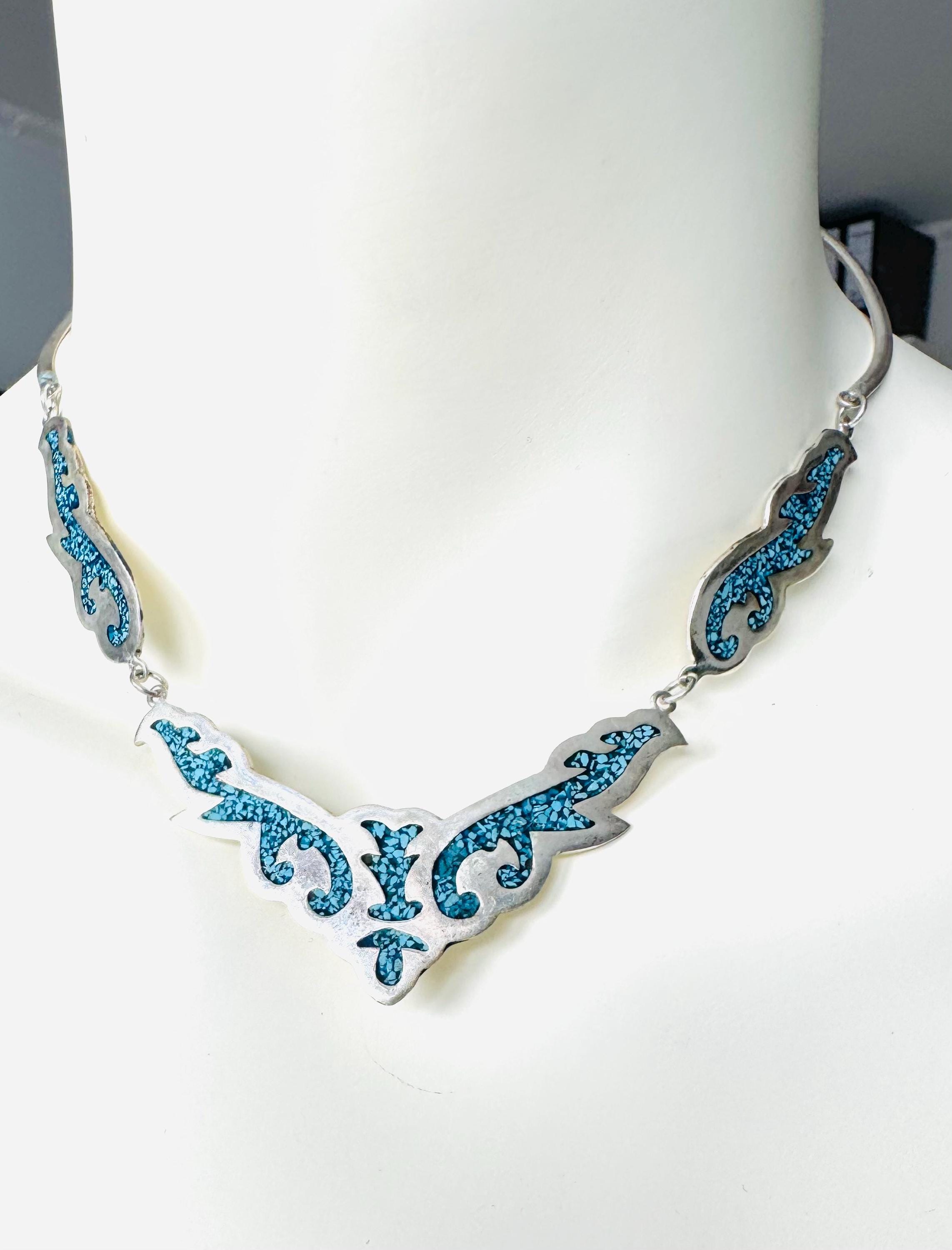 Necklace Mexico Silver With Turquoise Inlay Alpacca Vintage! - Etsy