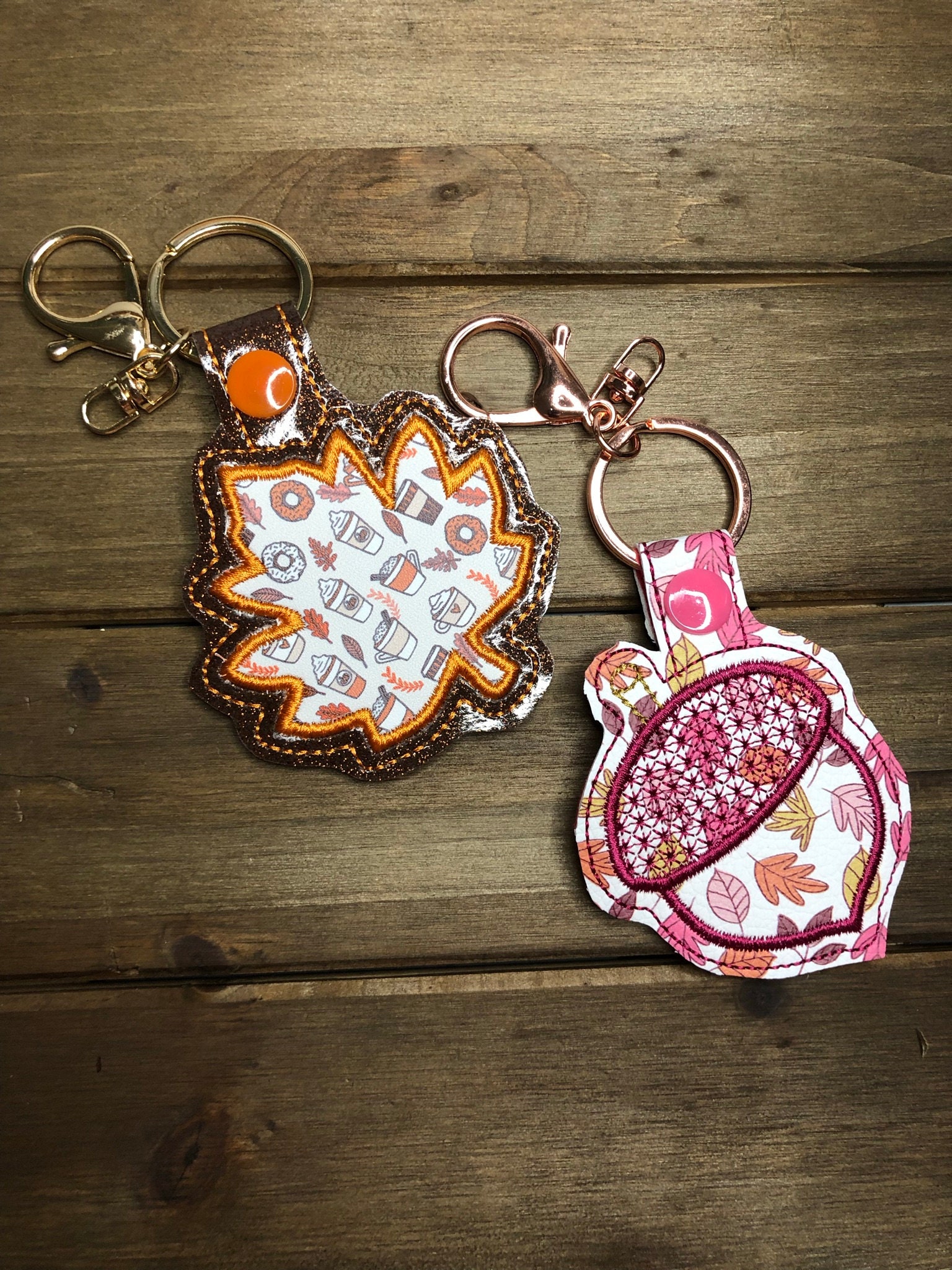 Fall Leaf and Acorn Embroidered Keychains Glitter Keychain Etsy