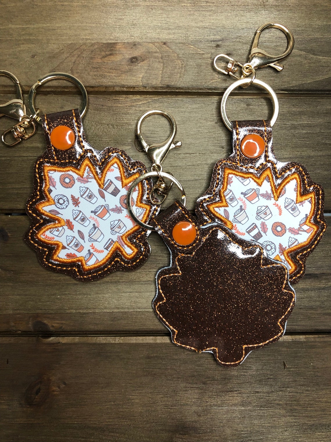 Fall Leaf and Acorn Embroidered Keychains Glitter Keychain Etsy