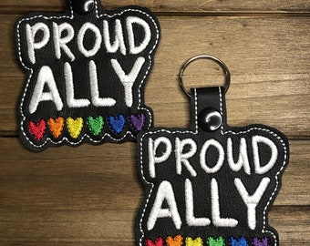 Proud Ally Keychain Gay Pride - Rainbow Keychain, Lgbtq Keychain, Pride Month, Pride Flag, Lgbtq, Keychains, Key Chain, Embroide