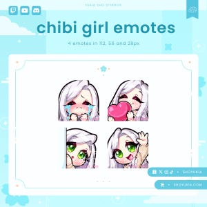 Chibi Girl Twitch Emote Pack (Set 1) | Cute Stream Emotes for YouTube, Discord & PNGTuber VTuber Assets