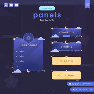 Starry Night Blue Twitch Panels | Customizable Minimal Aesthetic & Celestial Stream Panels