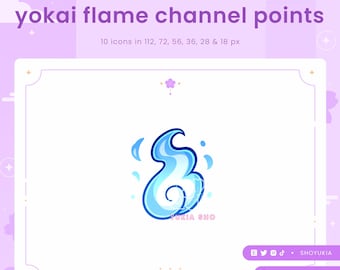 Yokai Flame Twitch Channel Points Icon (Blue)  | Cute Emotes, Sub Badges for Streamers, YouTube & Discord Roles