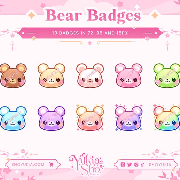 Kawaii Bear Sub-badges voor Twitch/Youtube/Discord | Bit-badges | Twitch-subbadges | Abonneebadges | Discord-rollen | Stream-badges