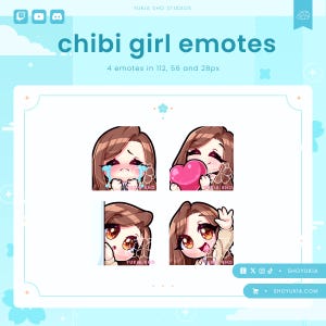 Chibi Girl Twitch Emote Pack (Set 1) | Cute Stream Emotes for YouTube, Discord & PNGTuber VTuber Assets |