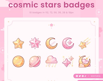 Twitch Sub Badges : Cosmic Stars  (Pink)  | Bit Badges, Channel Point Icons for Discord & YouTube