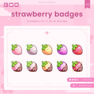 Strawberry Twitch Sub Badges | Cute Stream Badges, Bit Badges, Channel Points Icon, Emotes for Streamers, Discord & YouTube