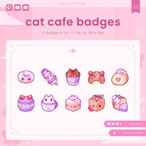 Cat Cafe Twitch Sub Badges (Purple) | Cute Stream Badges, Bit Badges, Channel Points Icon, Emotes for Streamers, Discord & YouTube
