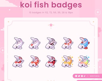 Insignias de suscripción de Twitch de Koi Fish / Insignias de transmisión lindas, insignias de bits, ícono de puntos de canal, emoticones para streamers, Discord y YouTube