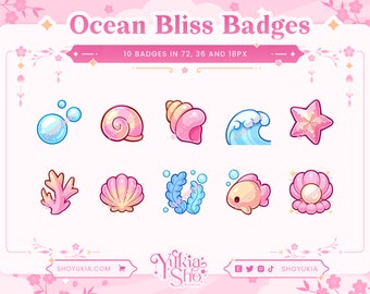 Ocean Bliss Sub Badges (Pink) für Twitch/YouTube/Discord | Gebissabzeichen | Twitch Sub Buttons | Bach Buttons | Discord Rollen | Youtube Buttons