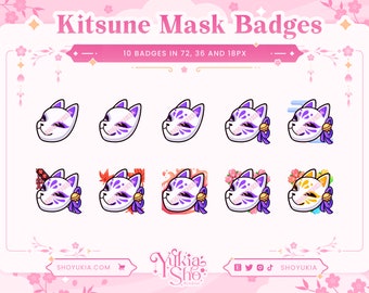 Kitsune Mask Sub Badges (PURPLE) for Twitch/YouTube/Kick/Discord | Bit Badges | Twitch Sub Badges | Subscriber Badges | Discord Roles