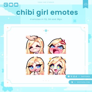Chibi Girl Twitch Emote Pack (Set 2) | Cute Stream Emotes for YouTube, Discord & PNGTuber VTuber Assets