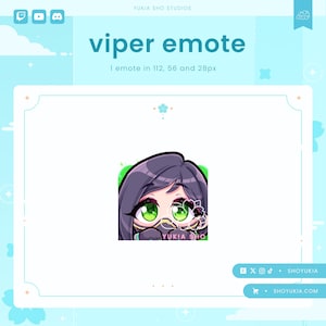 May include: A digital illustration of a cartoon character with green eyes and purple hair wearing a black mask. The character is looking to the right. The text "YUKIA SHO" is visible in the image.