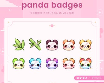 Emblemas de Sub do Twitch com Pandas Kawaii | Emblemas de Bits e Pontos de Canal para Discord