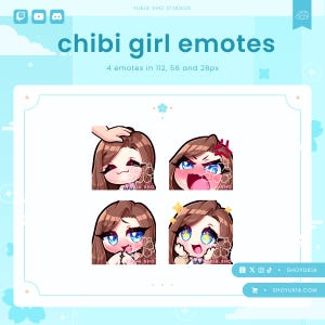 Chibi Girl Twitch Emote Pack (Set 2) | Cute Stream Emotes for YouTube, Discord & PNGTuber VTuber Assets |