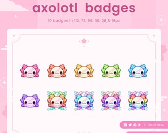 Kawaii Axolotl Twitch Sub Abzeichen | Bit Badges & Channel Punkte für Discord