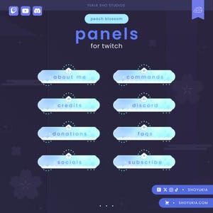 Peach Blossom Twitch Panels (Ocean) | 26 Blue Cute Minimal Aesthetic Stream Panels for Twitch Streamers