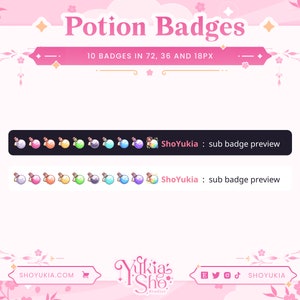 Potions Sub Badges für Twitch/YouTube/Kick/Discord Gebissabzeichen Twitch Sub Buttons Abonnenten Buttons Discord Rollen Bach Badges Bild 2