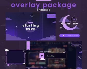 Celestial Moon  (Purple) | Animated Scenes, Alerts, Panels & Webcam Frame