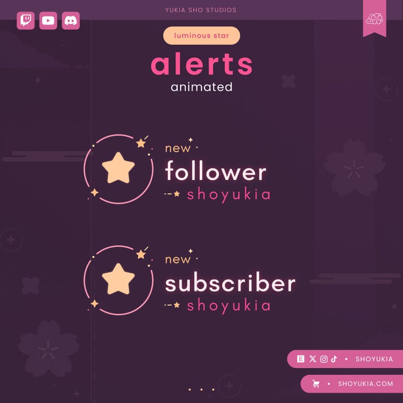 Luminous Star Animated Stream Alerts (pink) | Twitch Notification Pack ...
