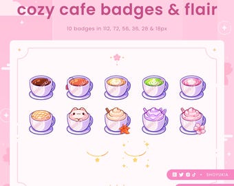 居心地の良いカフェ風Twitchサブスクライバーバッジ＆フレアパック｜配信/Discord用ビットバッジ、チャンネルポイント