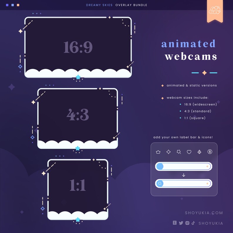Dreamy Skies (blue) Stream Overlay Pack | Animated Twitch Overlay ...