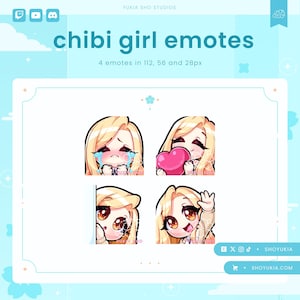 Chibi Girl Twitch Emote Pack (Set 1) | Cute Stream Emotes for YouTube, Discord & PNGTuber VTuber Assets