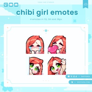 Chibi Girl Twitch Emote Pack (Set 1) | Cute Stream Emotes for YouTube, Discord & PNGTuber VTuber Assets